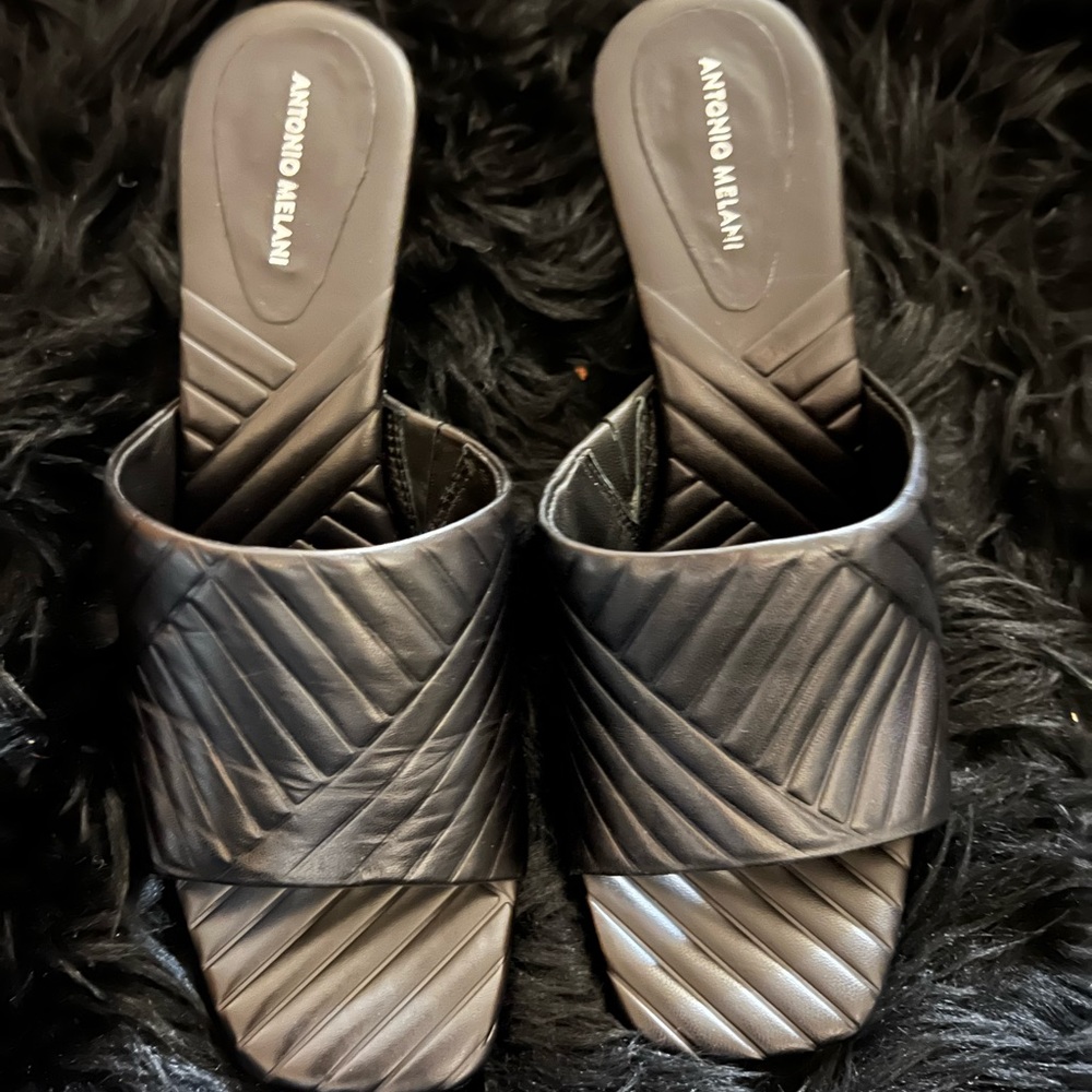 Antonio Melani Black Mazie sandal with open back. Size 8.5. Brand new, in box.